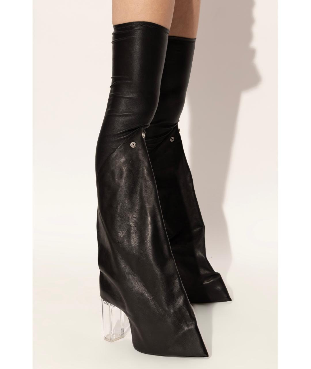 RICK OWENS Черные кожаные ботфорты, фото 6