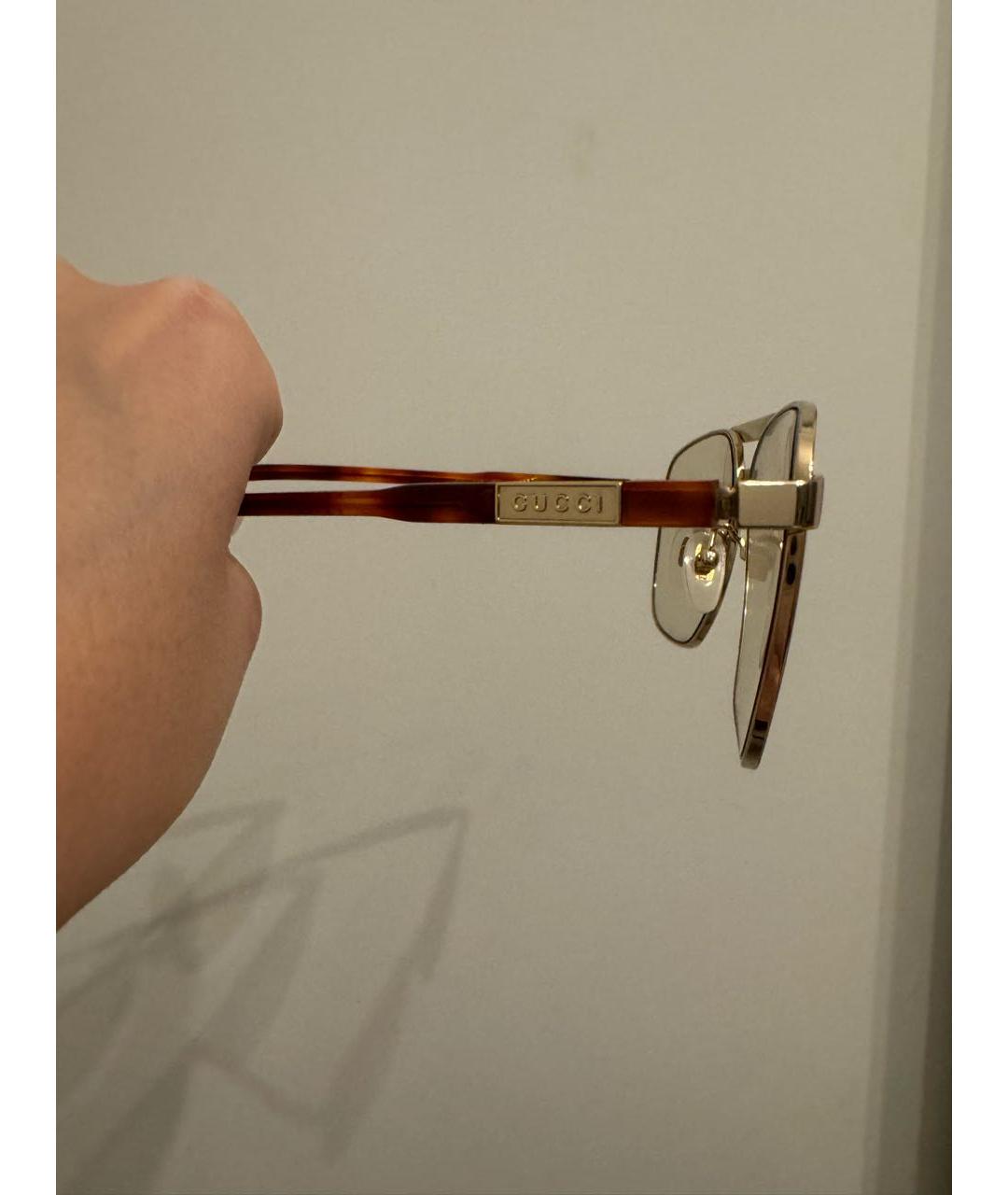 GUCCI Золотые металлические солнцезащитные очки, фото 2