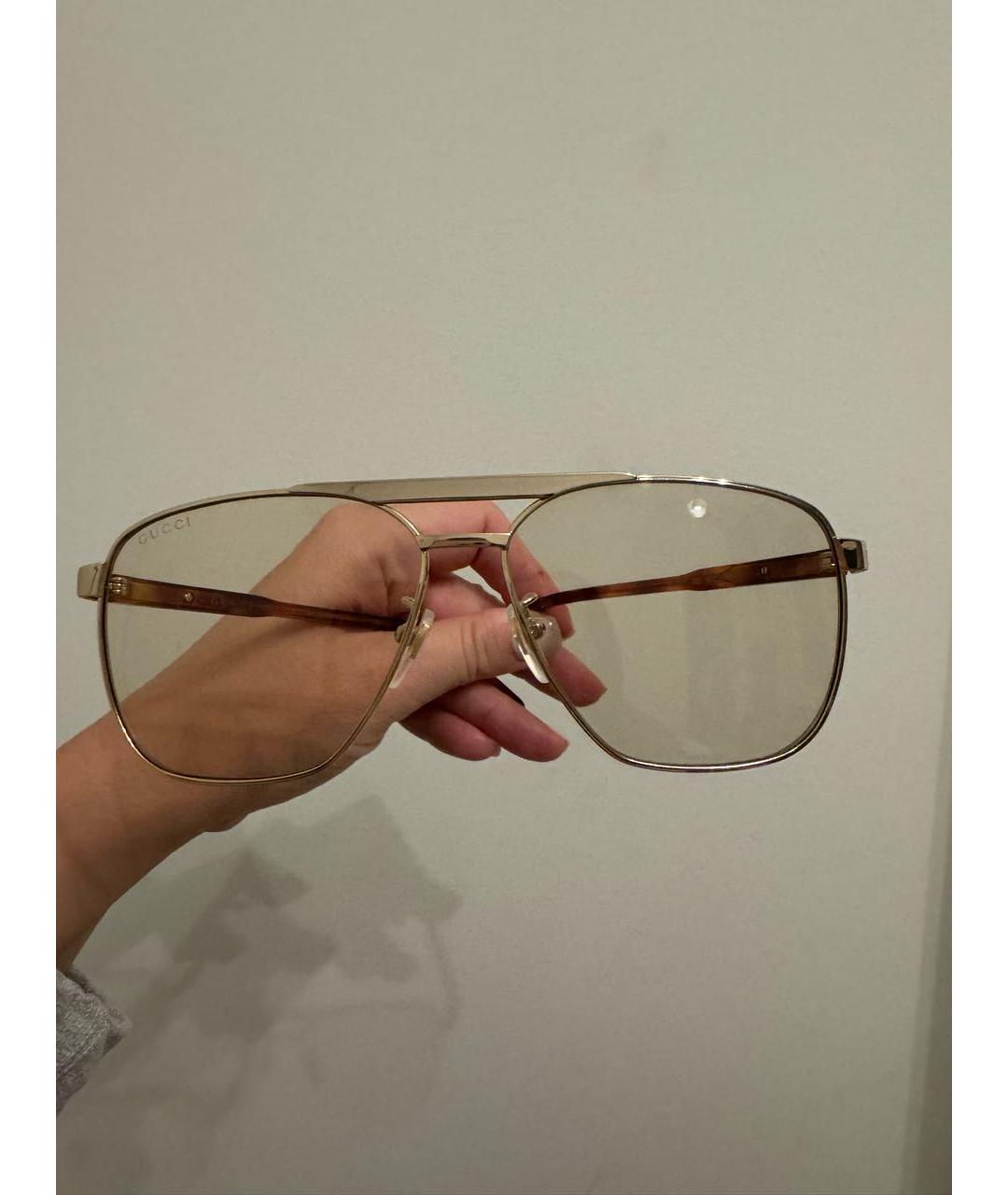 GUCCI Золотые металлические солнцезащитные очки, фото 7