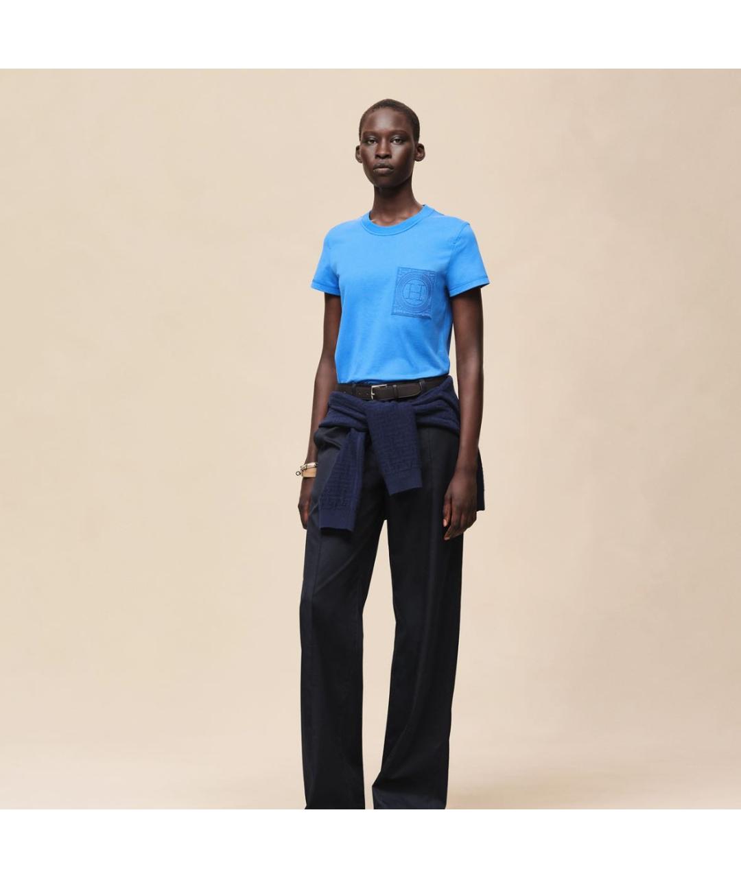 HERMES Синяя хлопковая футболка, фото 4