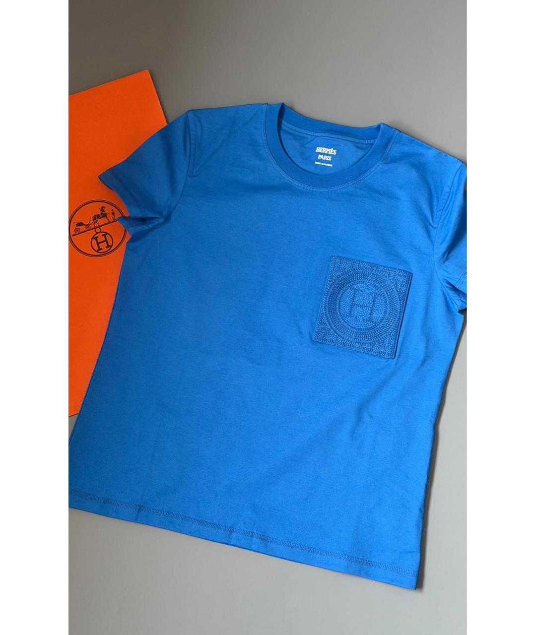 HERMES Синяя хлопковая футболка, фото 2
