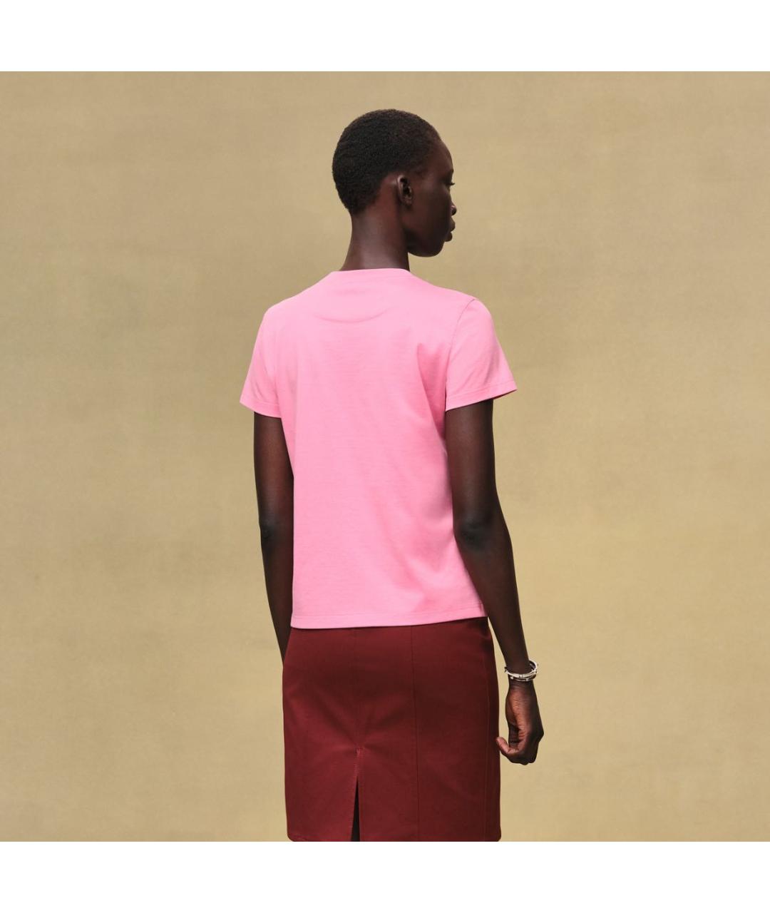 HERMES Коралловая хлопковая футболка, фото 3