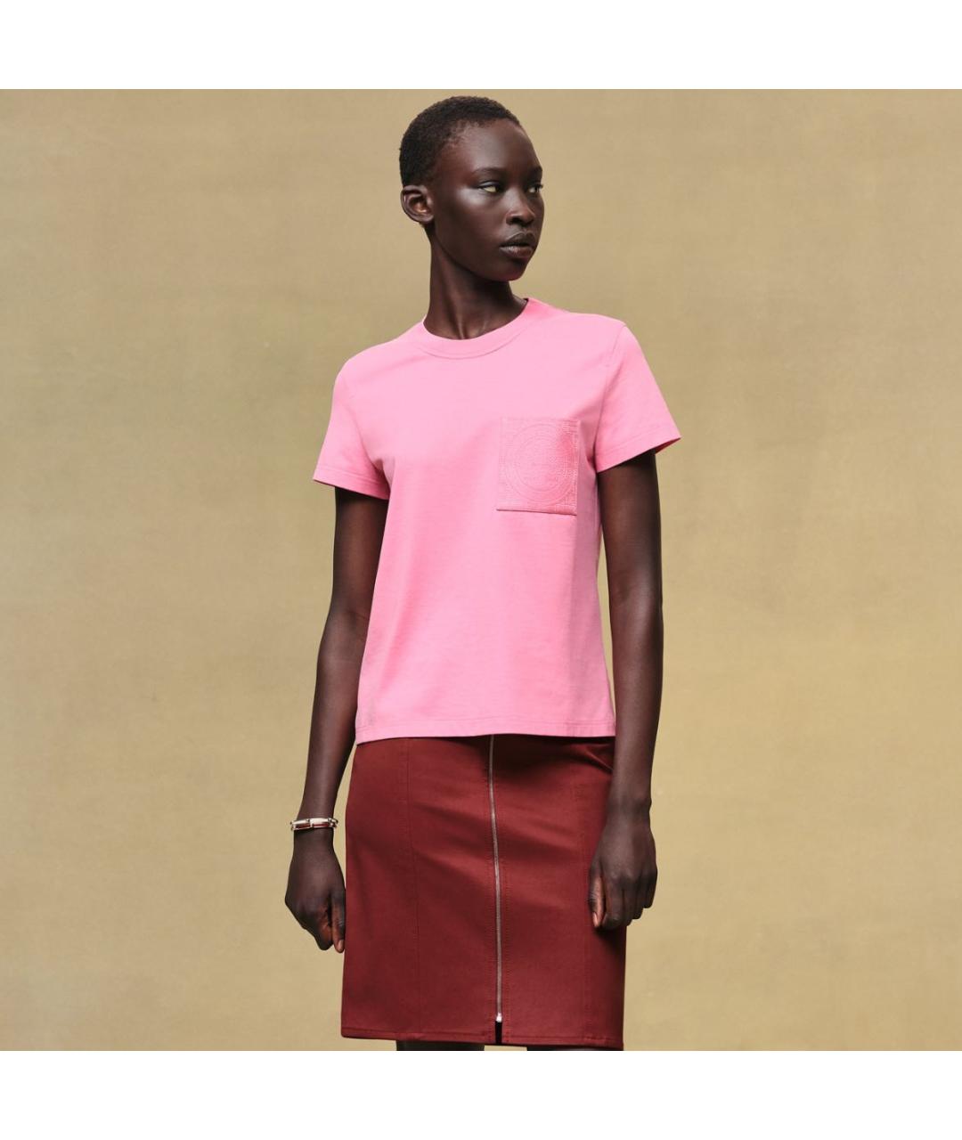 HERMES Коралловая хлопковая футболка, фото 5