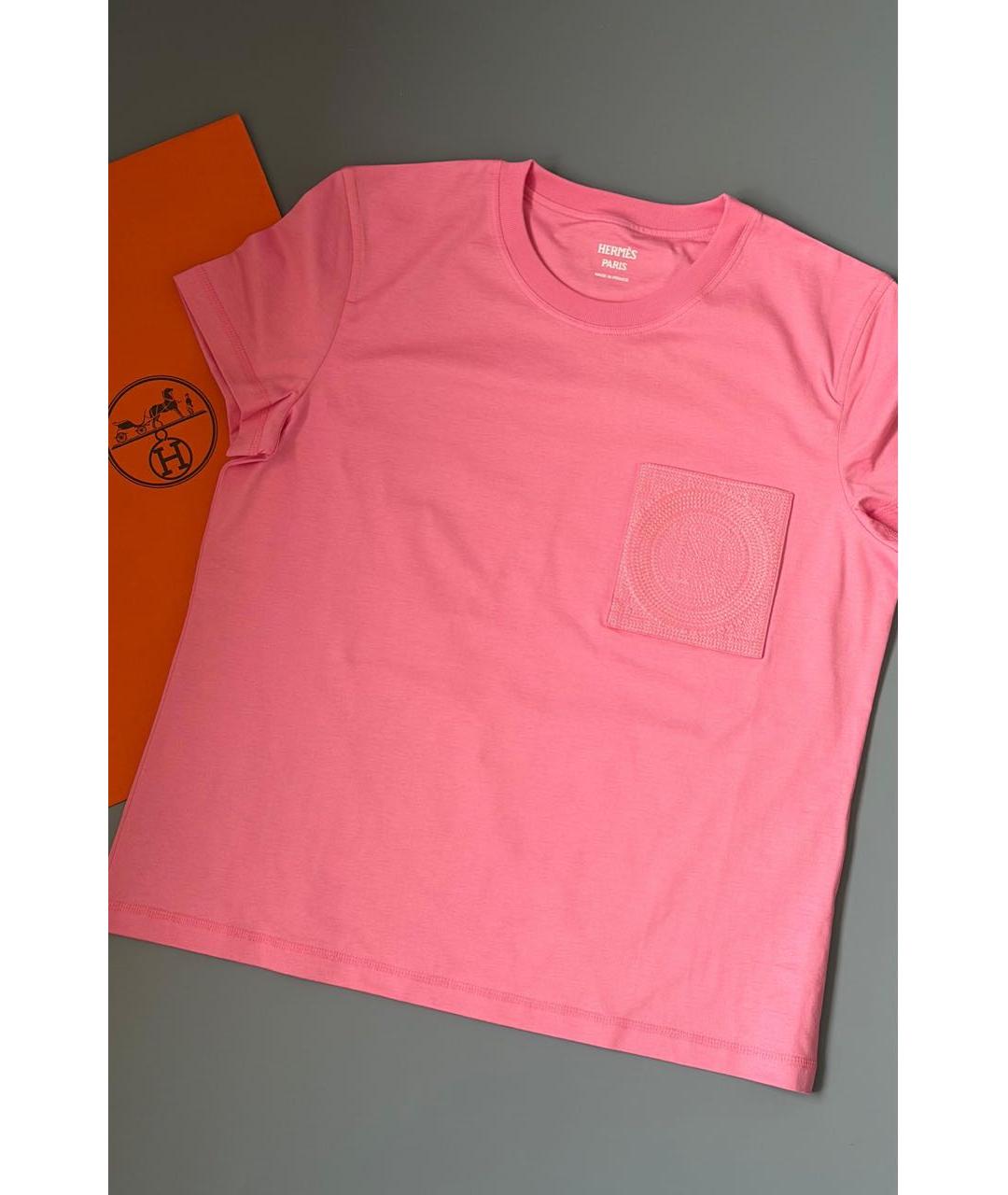 HERMES Коралловая хлопковая футболка, фото 2