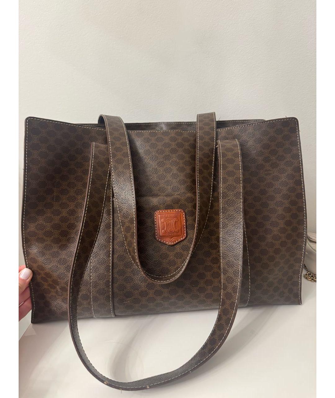 CELINE Коричневая кожаная сумка тоут, фото 8