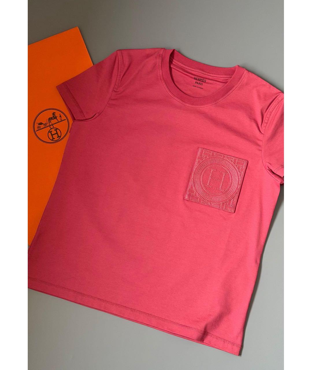 HERMES Розовая хлопковая футболка, фото 2