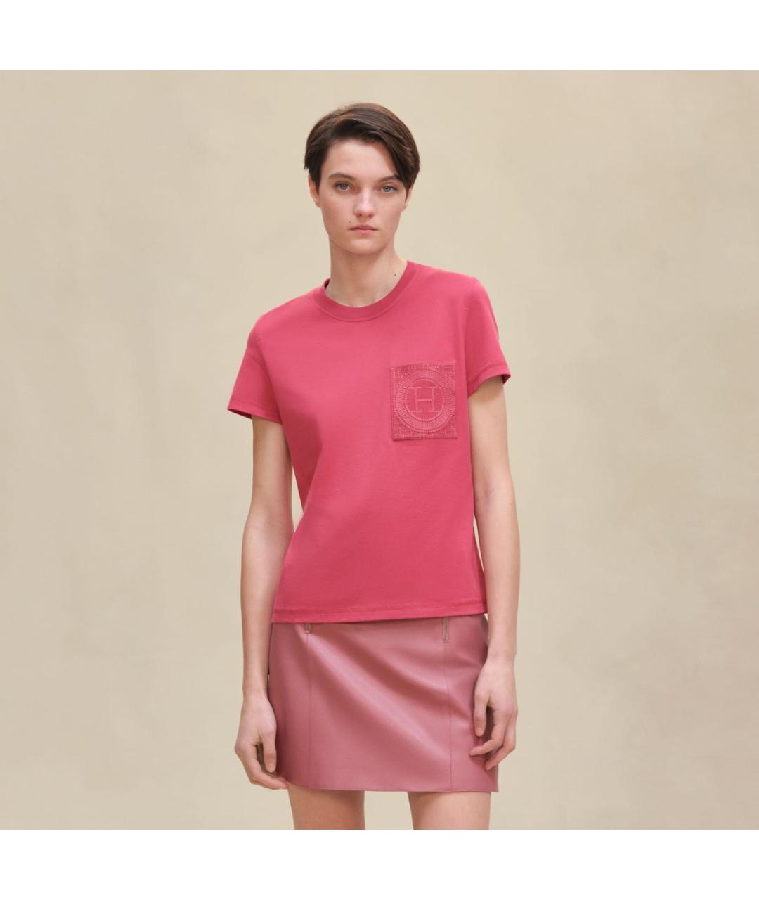 HERMES Розовая хлопковая футболка, фото 4