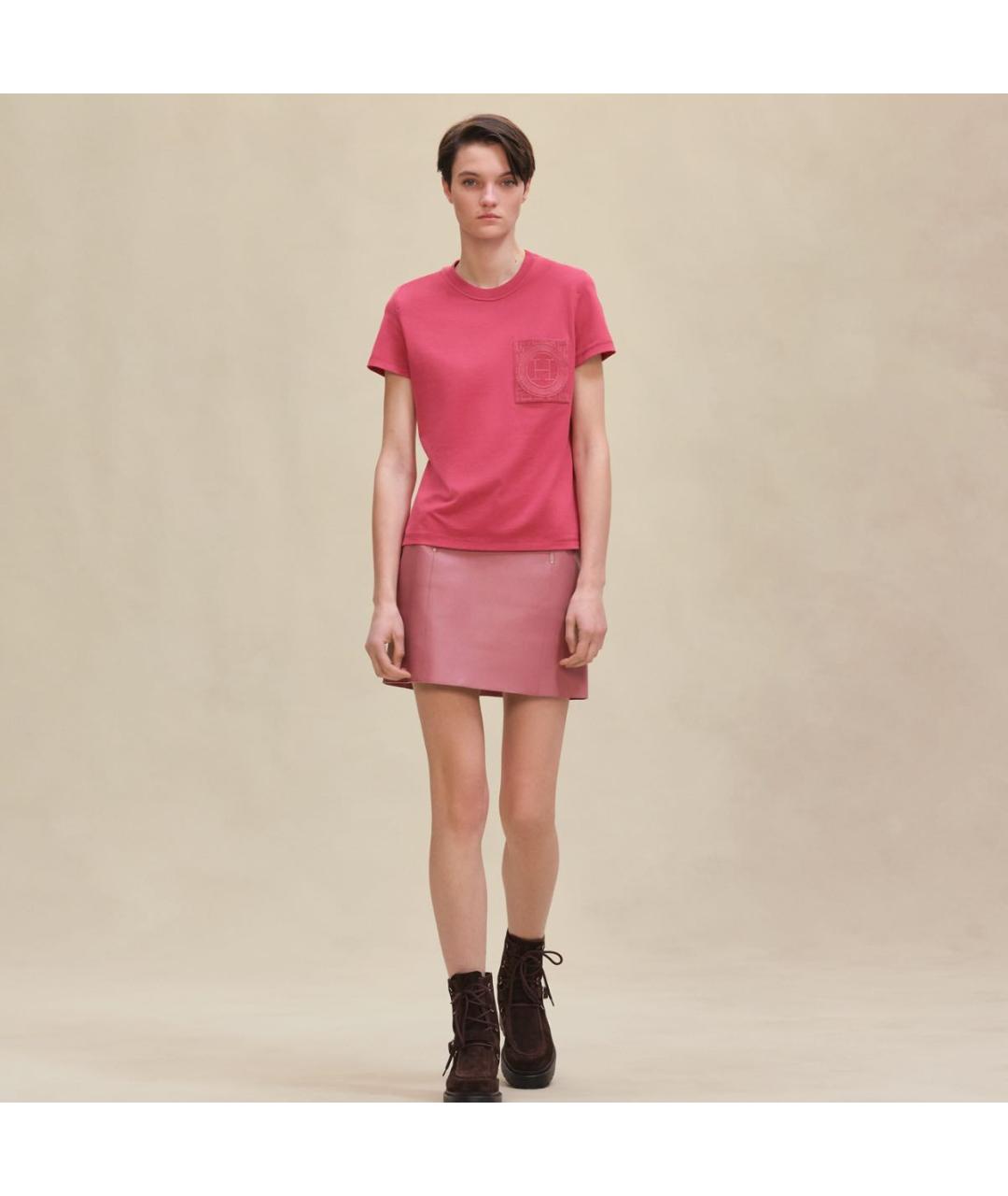 HERMES Розовая хлопковая футболка, фото 3