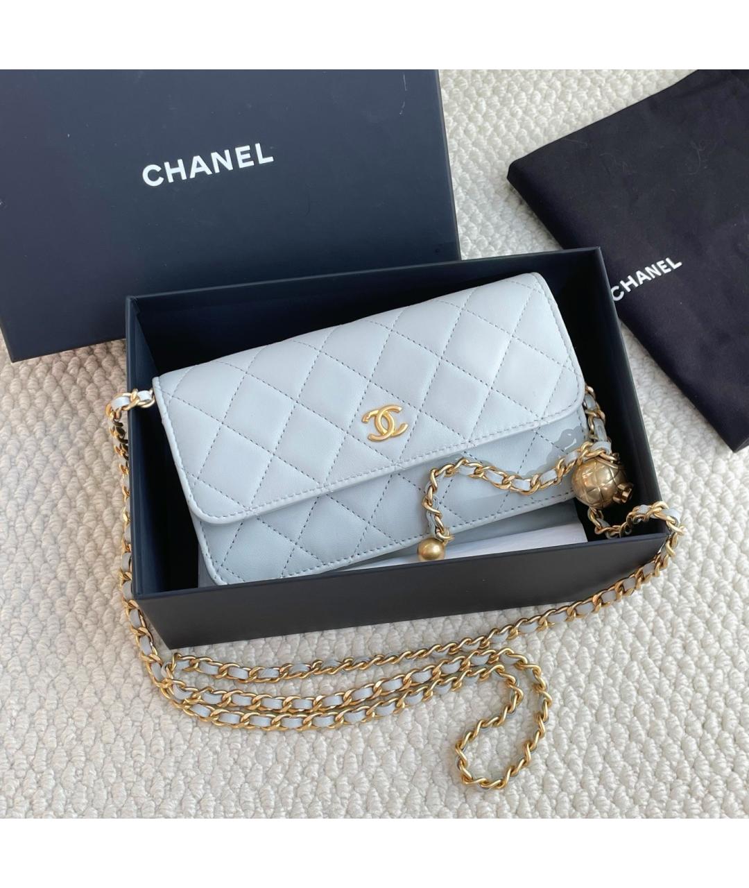 CHANEL Голубая кожаная сумка через плечо, фото 10