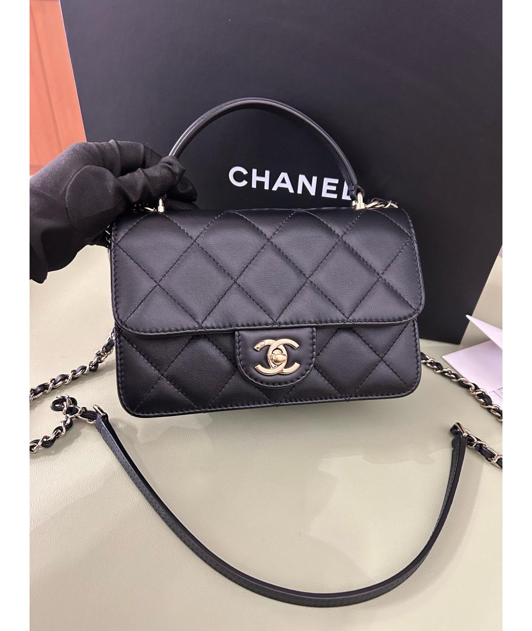 CHANEL Черная кожаная сумка через плечо, фото 7