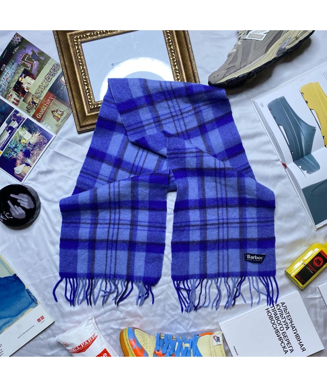 BARBOUR Синий шерстяной шарф, фото 2