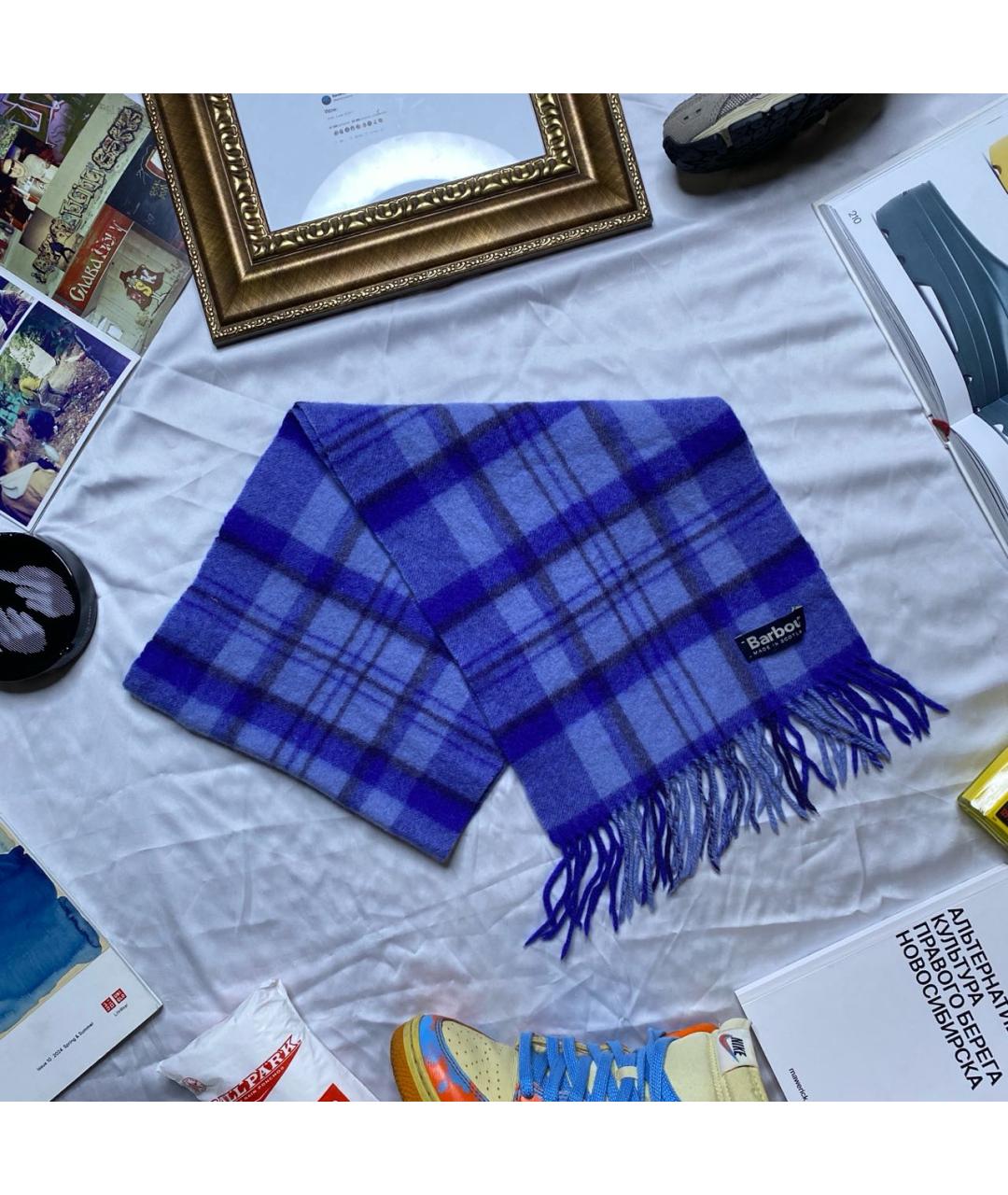 BARBOUR Синий шерстяной шарф, фото 7