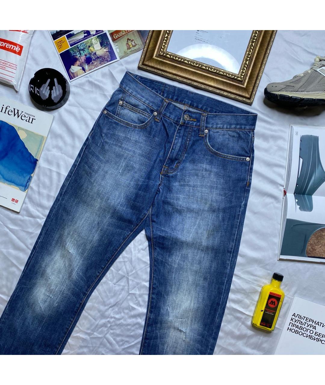 MCQ ALEXANDER MCQUEEN Синие хлопковые прямые джинсы, фото 3