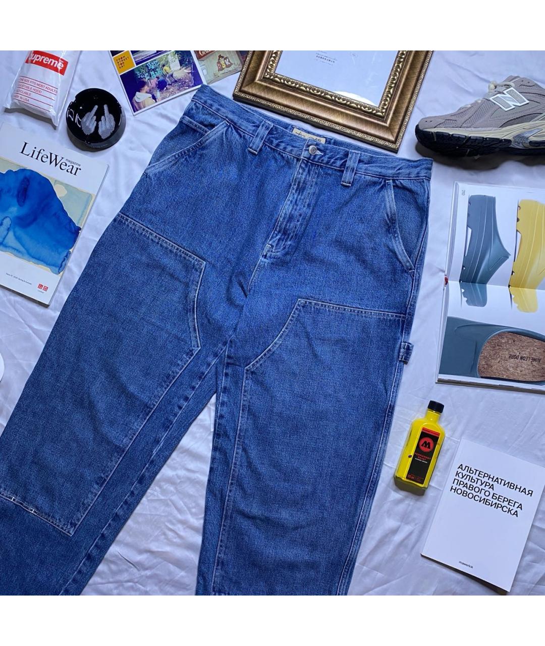 STUSSY Синие хлопковые прямые джинсы, фото 3