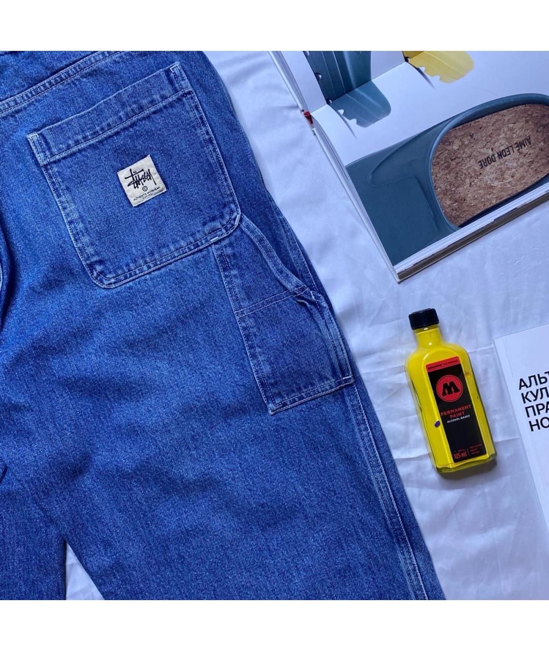 STUSSY Синие хлопковые прямые джинсы, фото 7