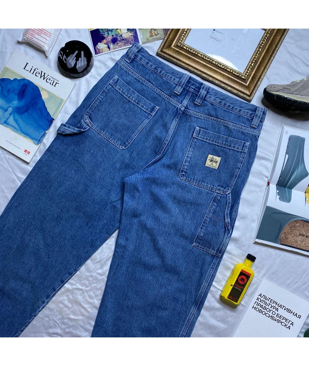 STUSSY Синие хлопковые прямые джинсы, фото 2