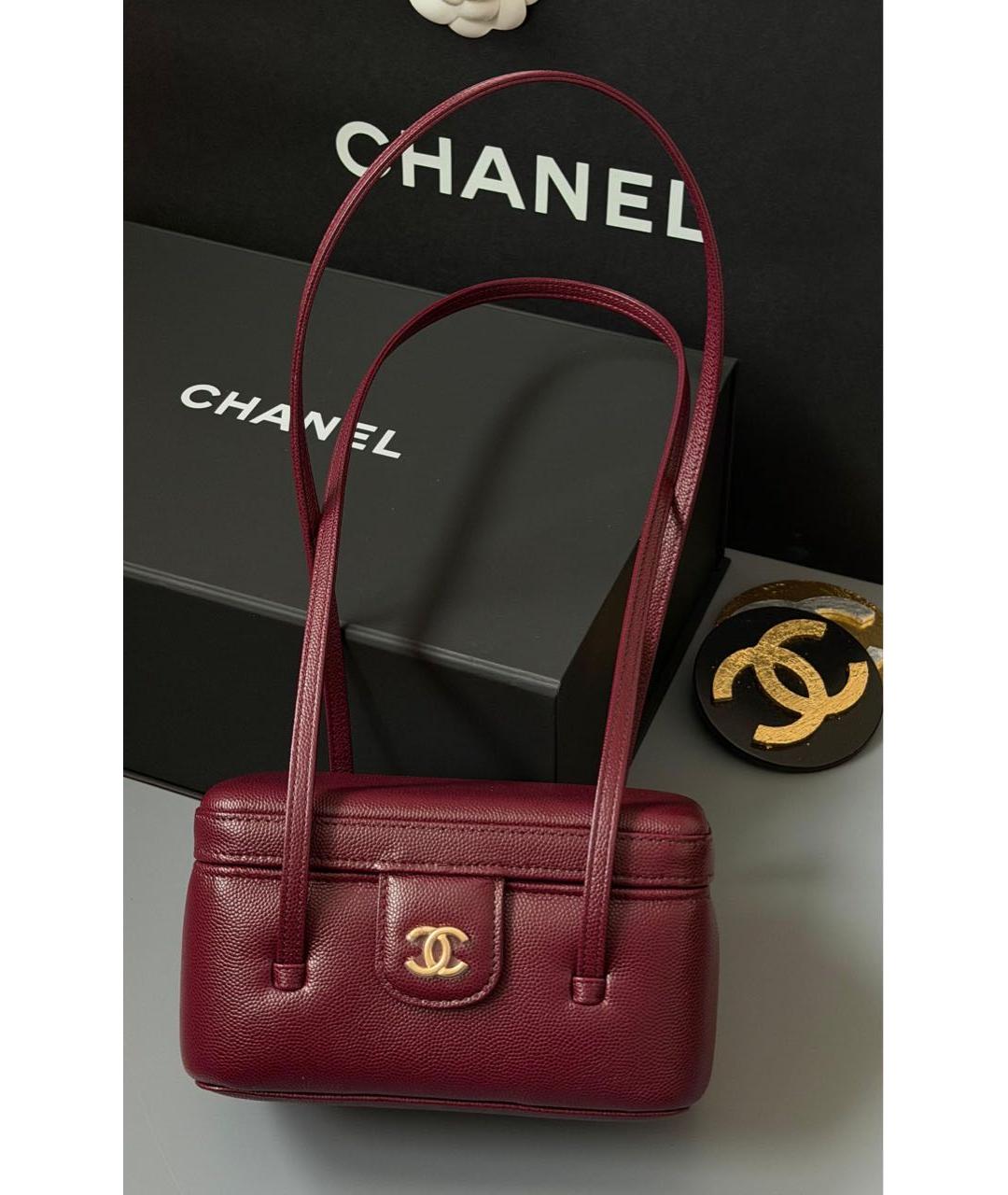 CHANEL Бордовая кожаная сумка через плечо, фото 3