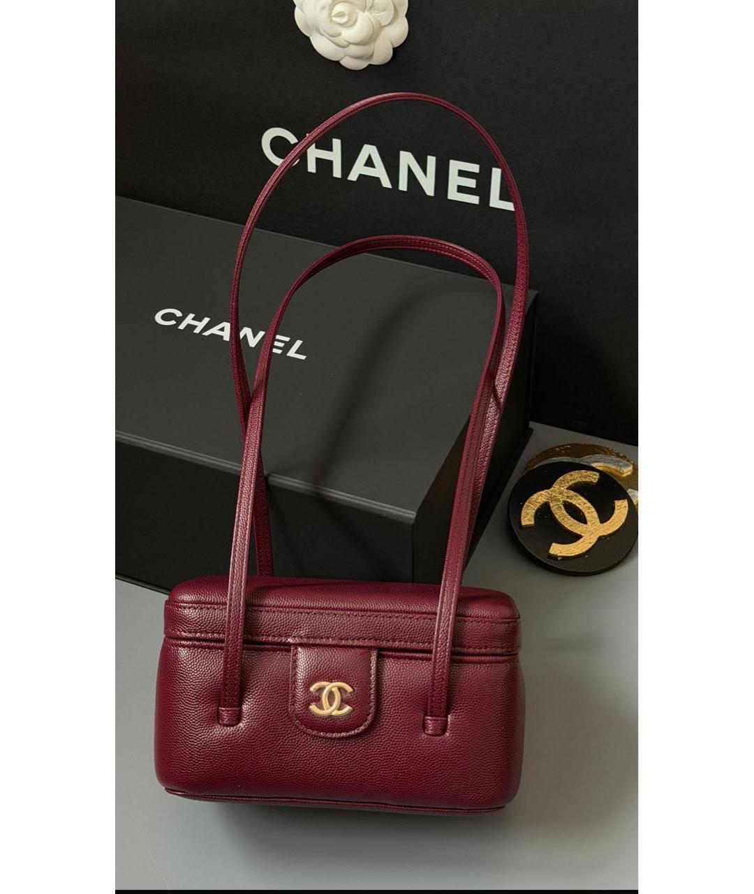 CHANEL Бордовая кожаная сумка через плечо, фото 2