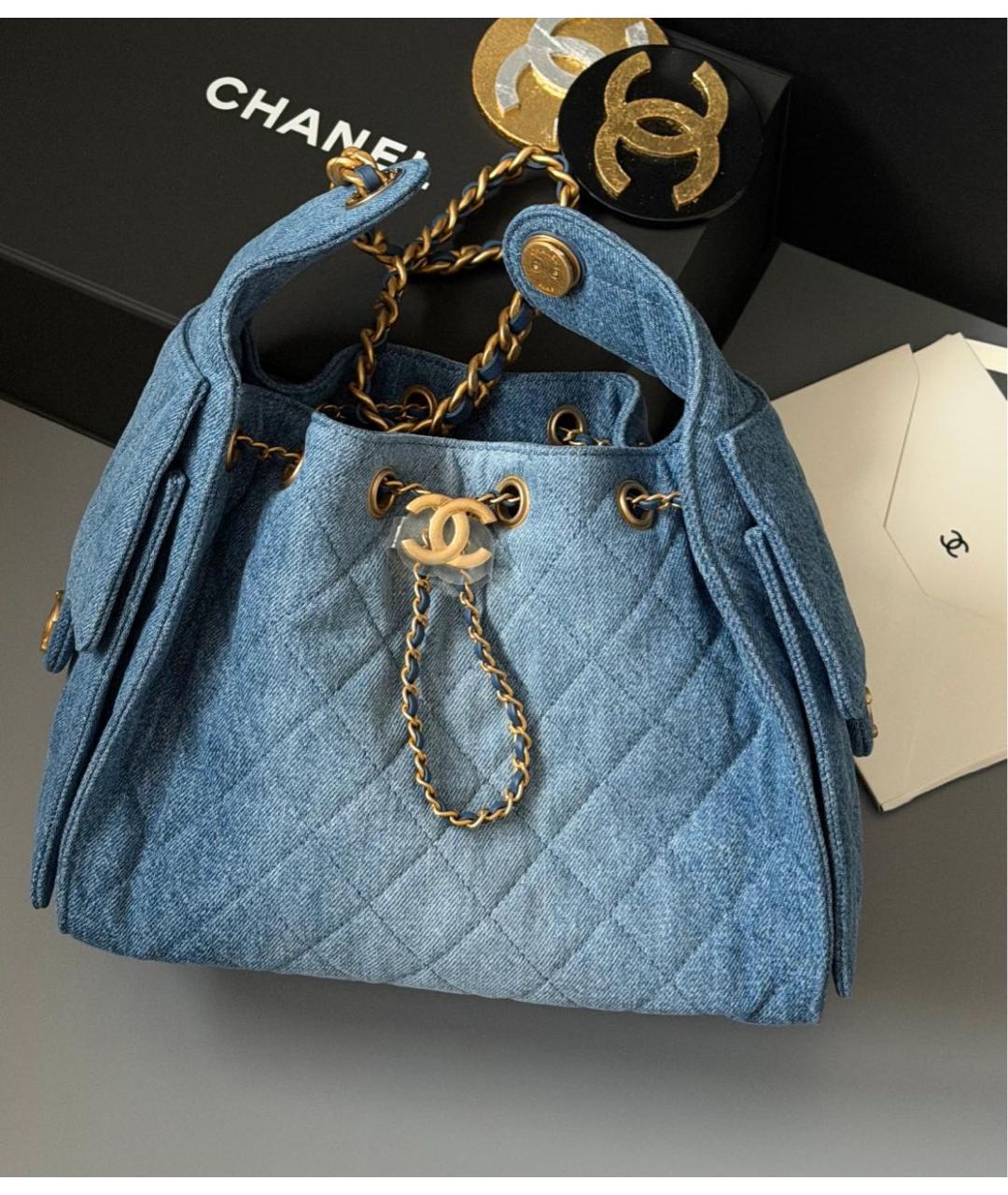 CHANEL Голубая деним сумка через плечо, фото 3