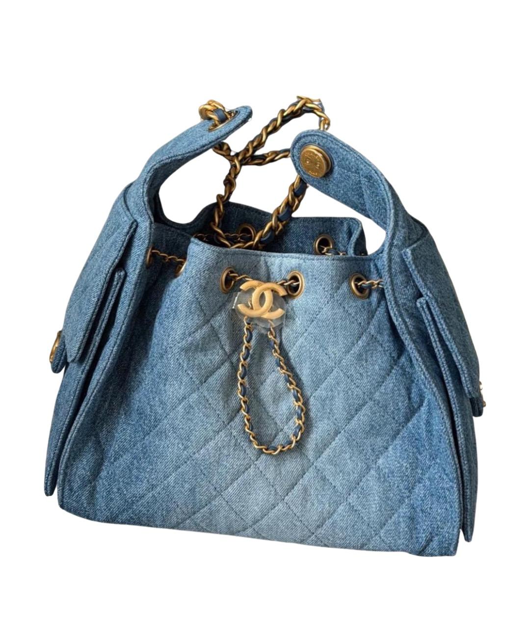 CHANEL Голубая деним сумка через плечо, фото 1