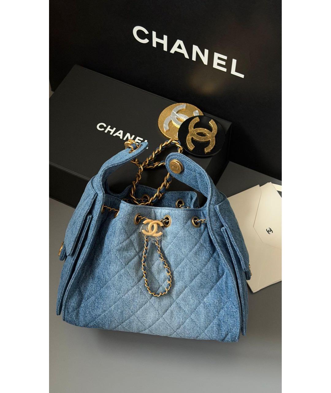 CHANEL Голубая деним сумка через плечо, фото 2