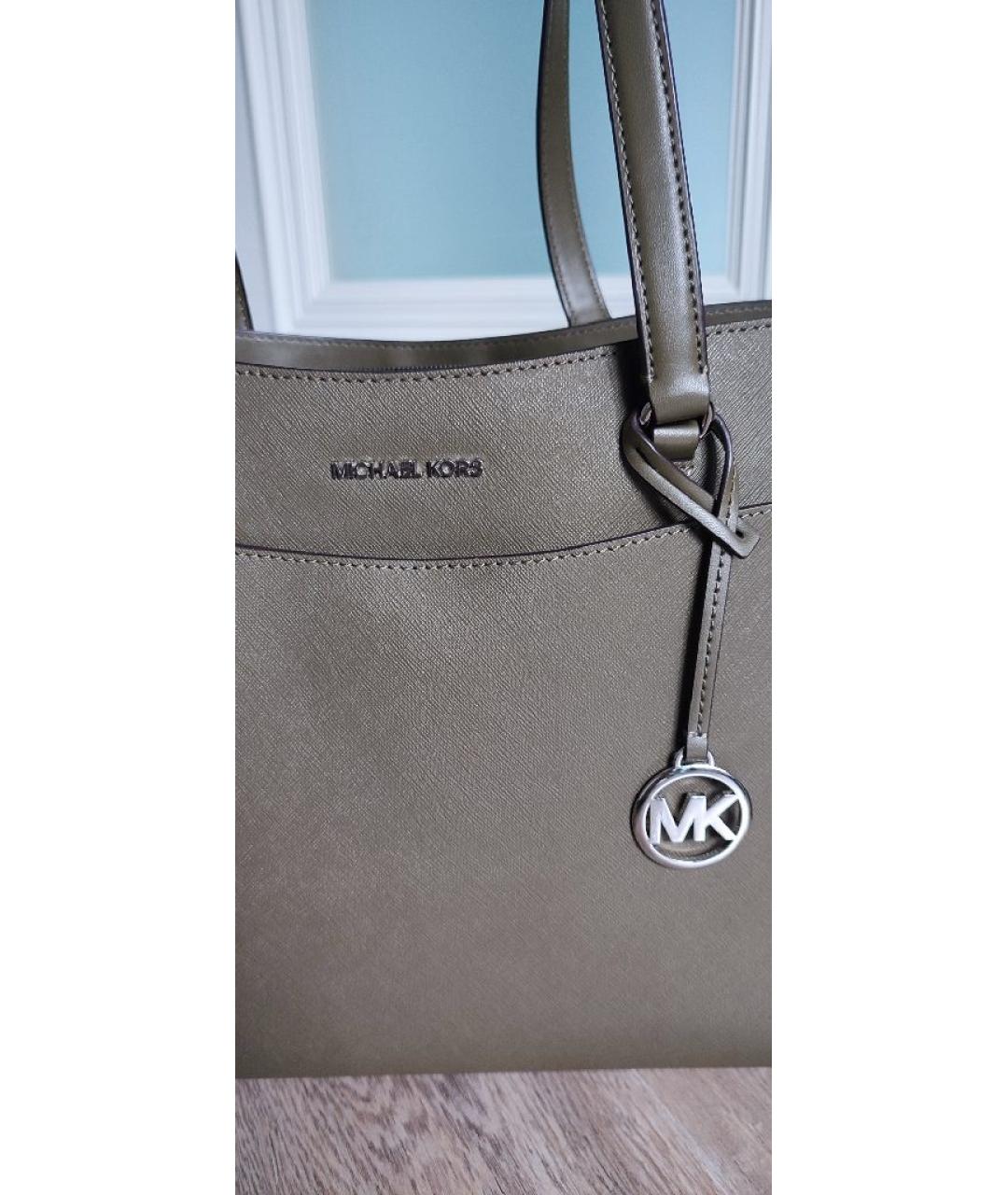 MICHAEL KORS Хаки кожаная сумка тоут, фото 7