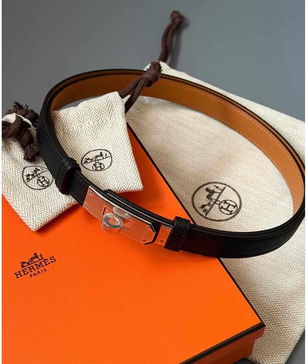 HERMES Черный кожаный ремень, фото 2