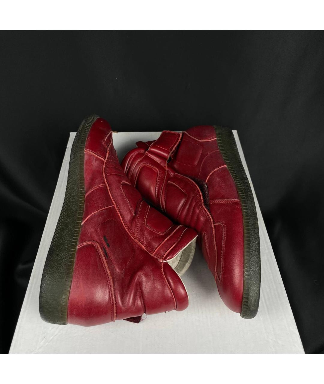 MAISON MARGIELA Красные кожаные высокие кроссовки / кеды, фото 4