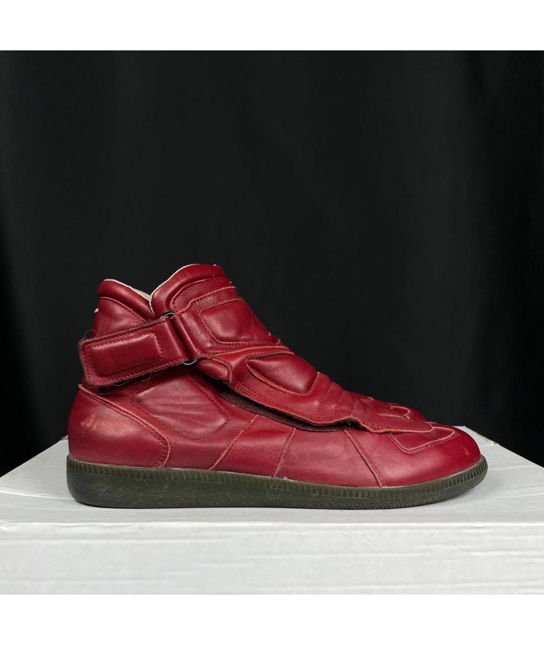 MAISON MARGIELA Красные кожаные высокие кроссовки / кеды, фото 6