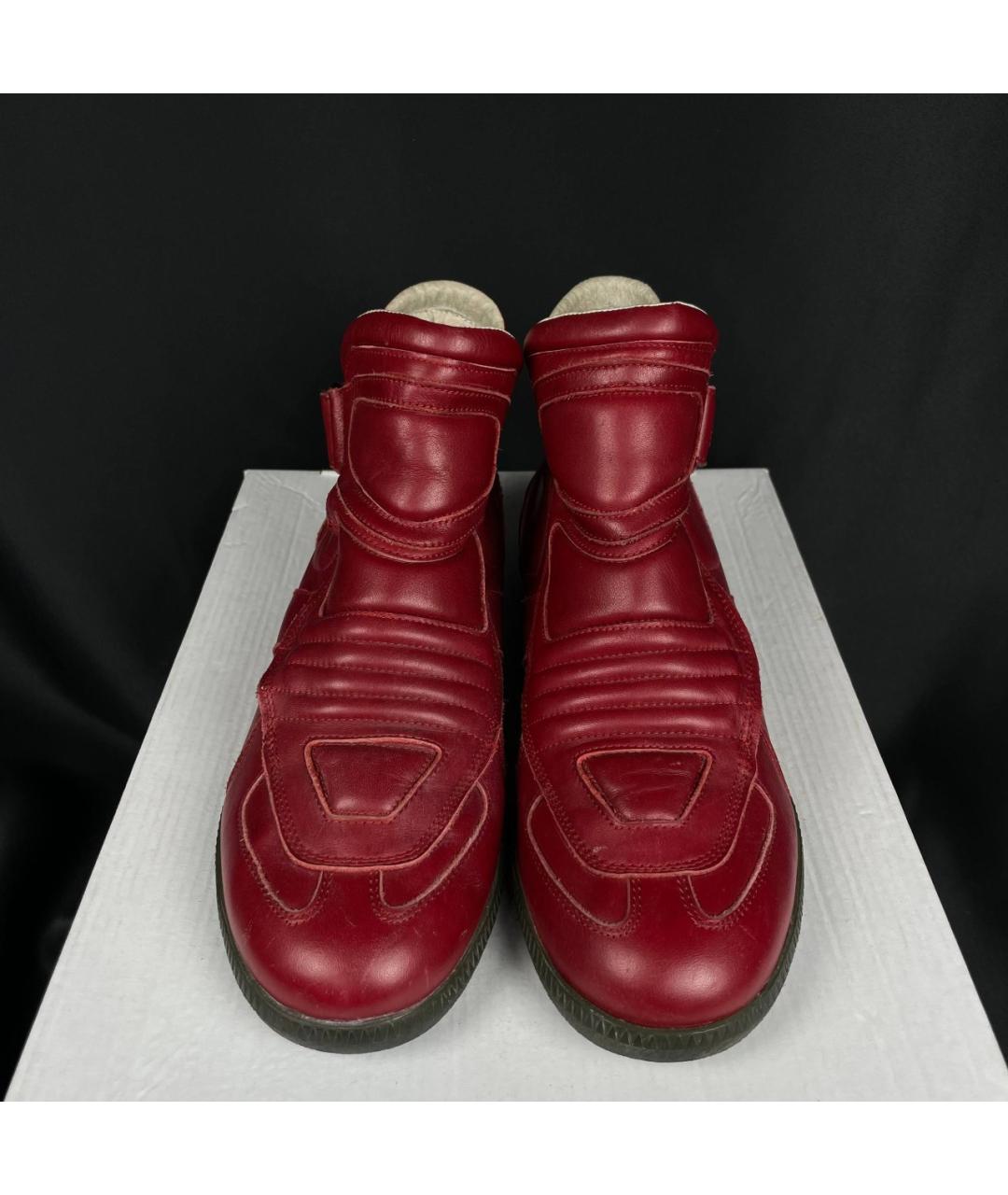 MAISON MARGIELA Красные кожаные высокие кроссовки / кеды, фото 2