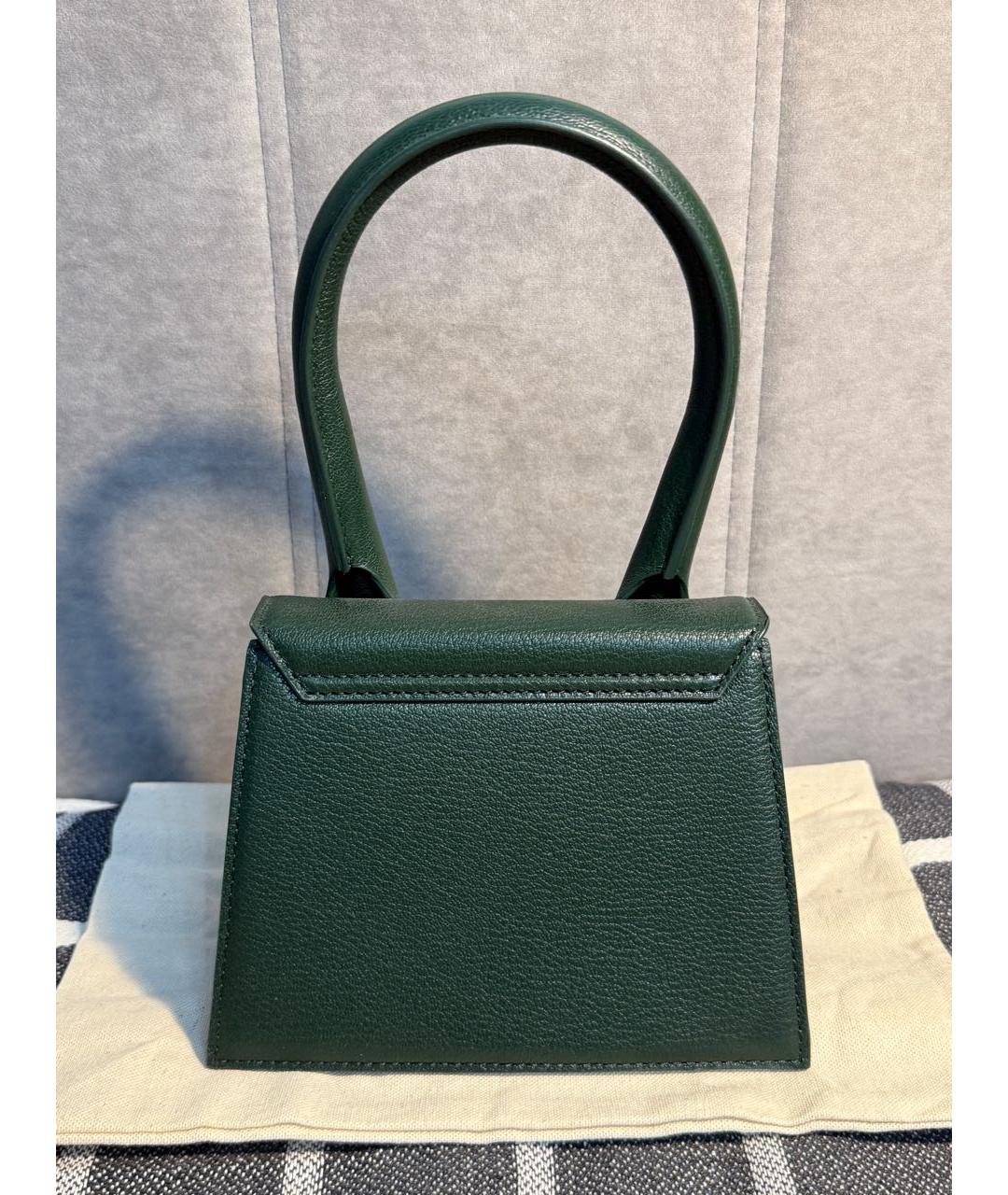 JACQUEMUS Зеленая кожаная сумка с короткими ручками, фото 2