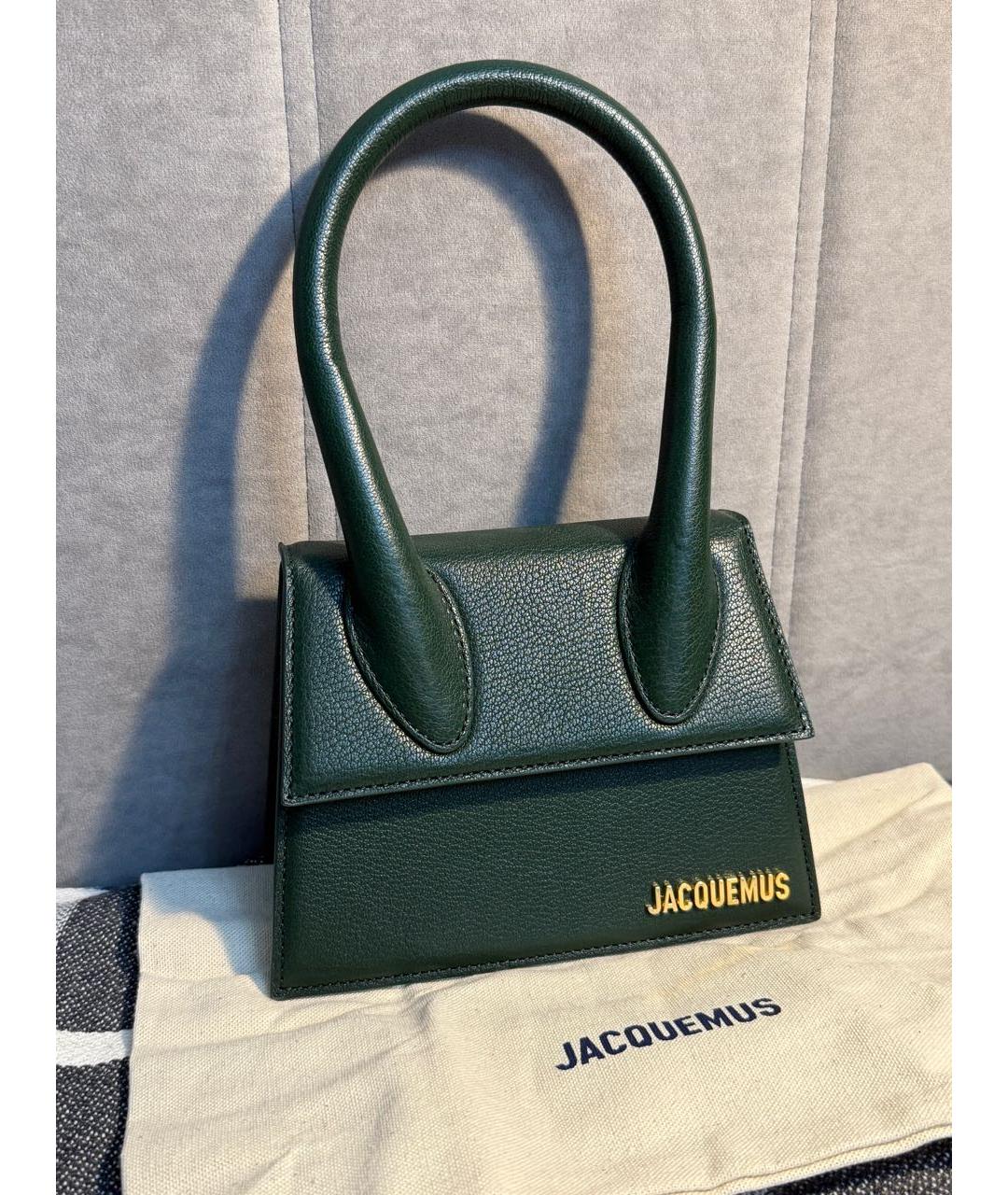 JACQUEMUS Зеленая кожаная сумка с короткими ручками, фото 3