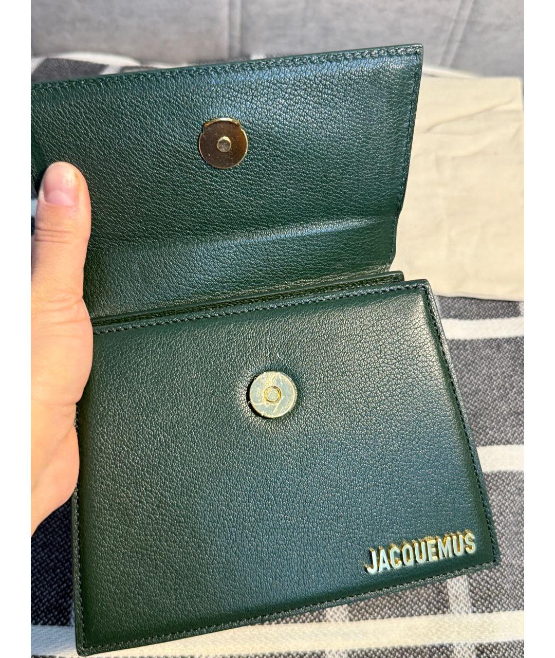 JACQUEMUS Зеленая кожаная сумка с короткими ручками, фото 8