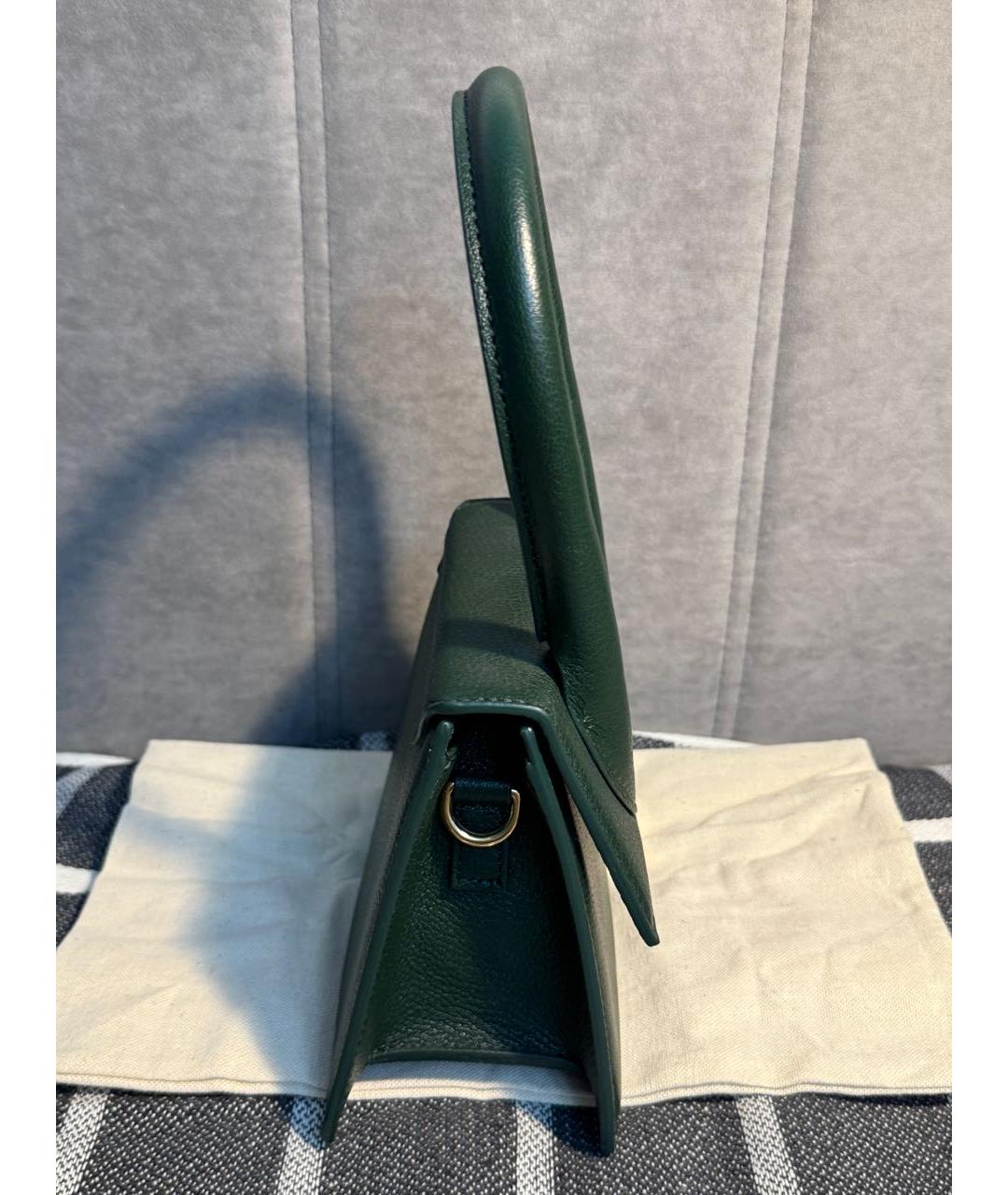 JACQUEMUS Зеленая кожаная сумка с короткими ручками, фото 5