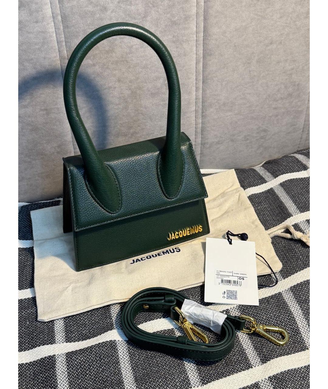 JACQUEMUS Зеленая кожаная сумка с короткими ручками, фото 7