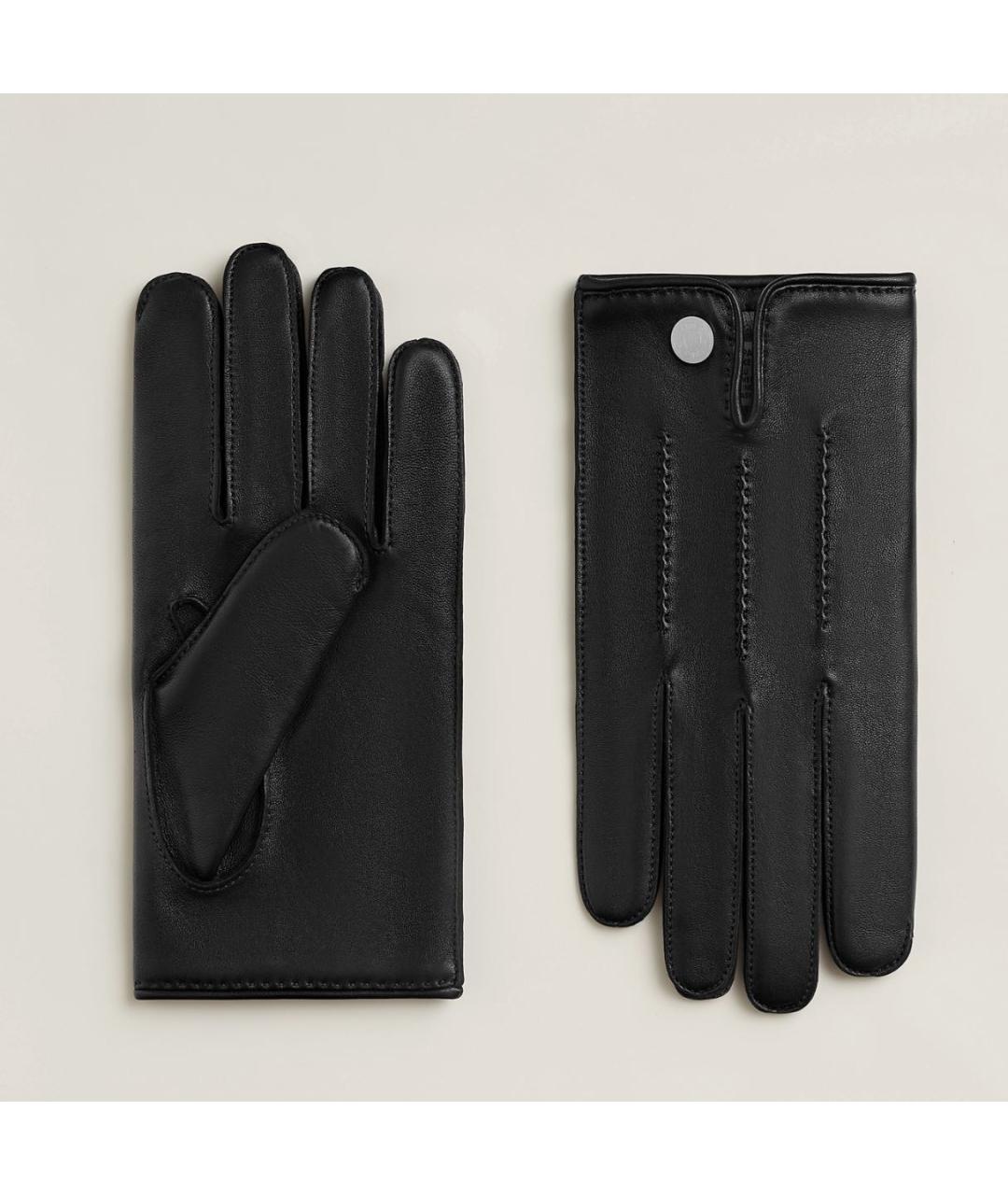 HERMES Черные кожаные перчатки, фото 4