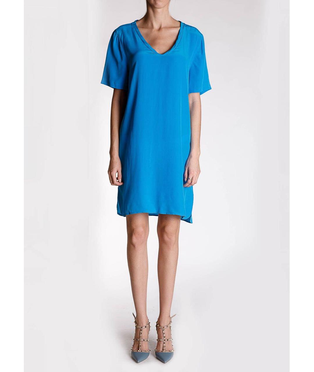 EQUIPMENT Синее шелковое повседневное платье, фото 2