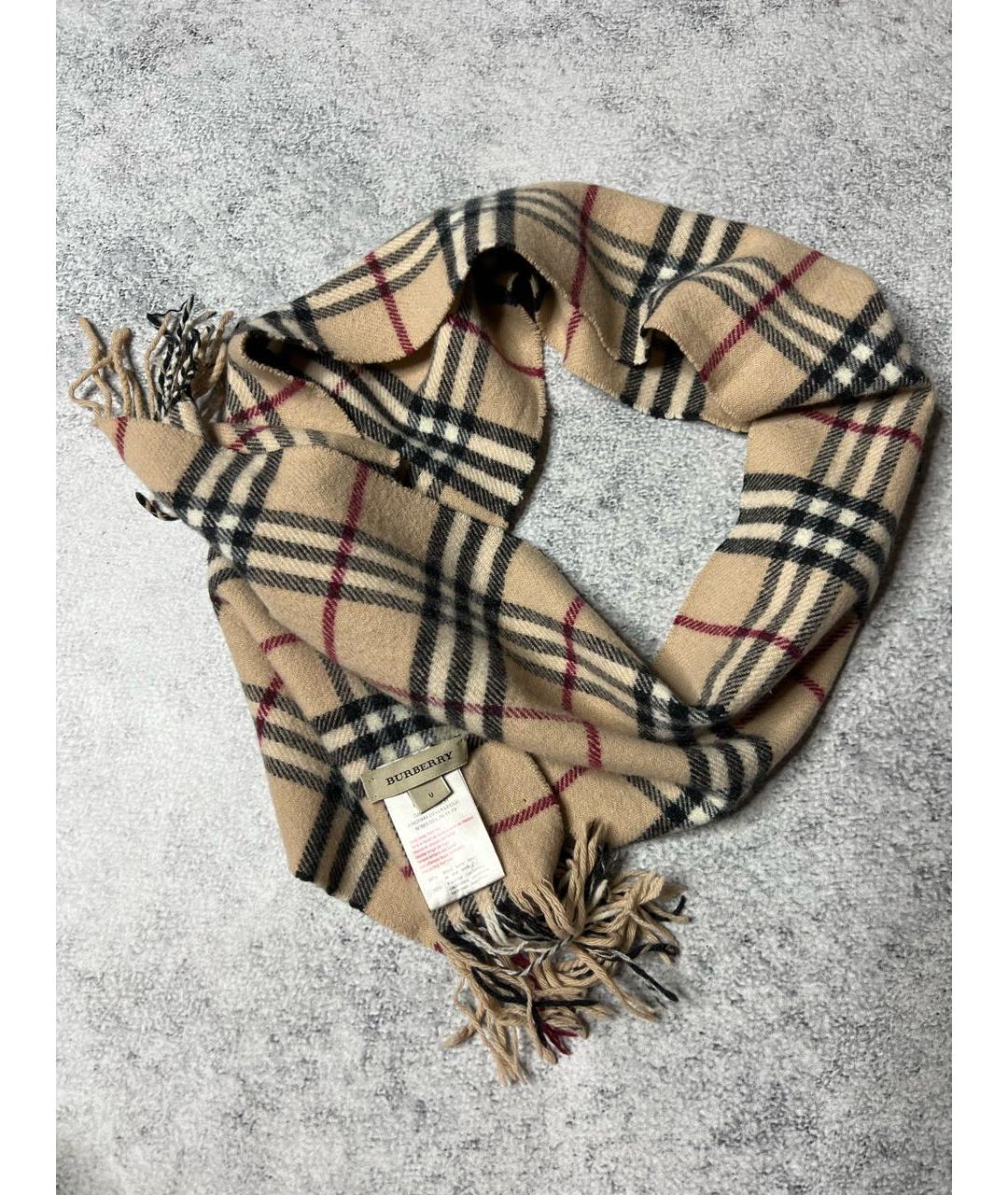 BURBERRY Бежевый шерстяной шарф, фото 2