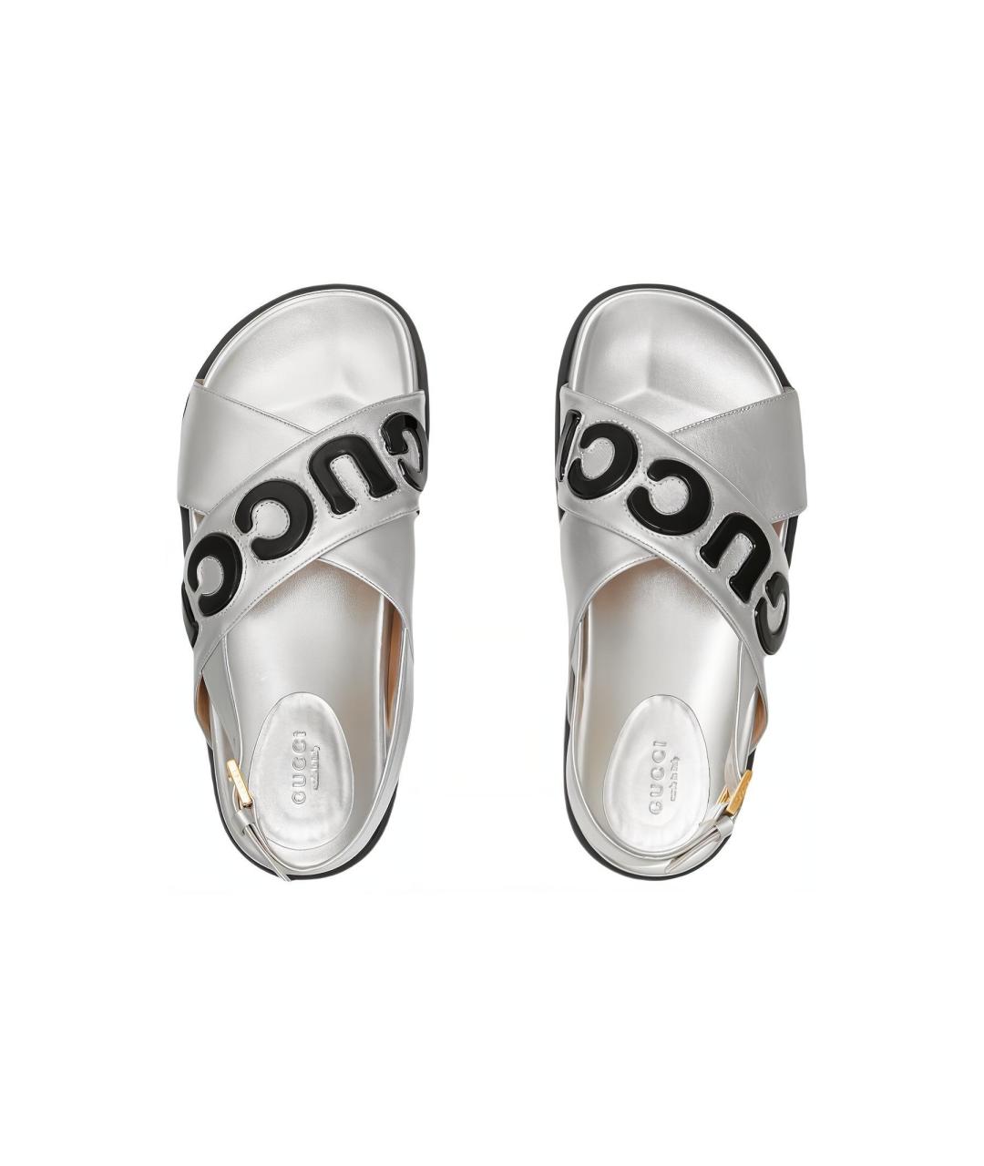 GUCCI Серебряные кожаные сандалии, фото 4