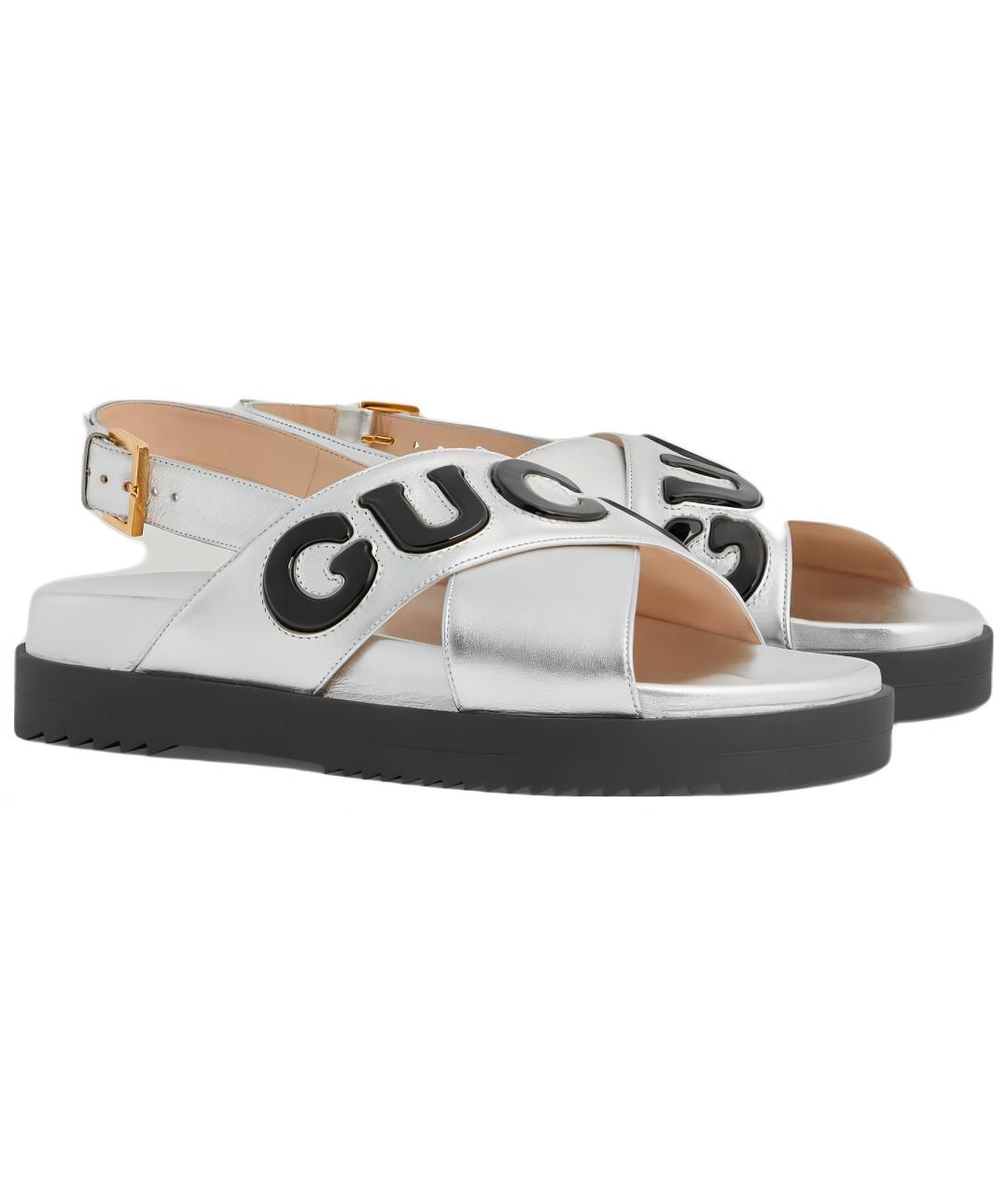 GUCCI Серебряные кожаные сандалии, фото 3