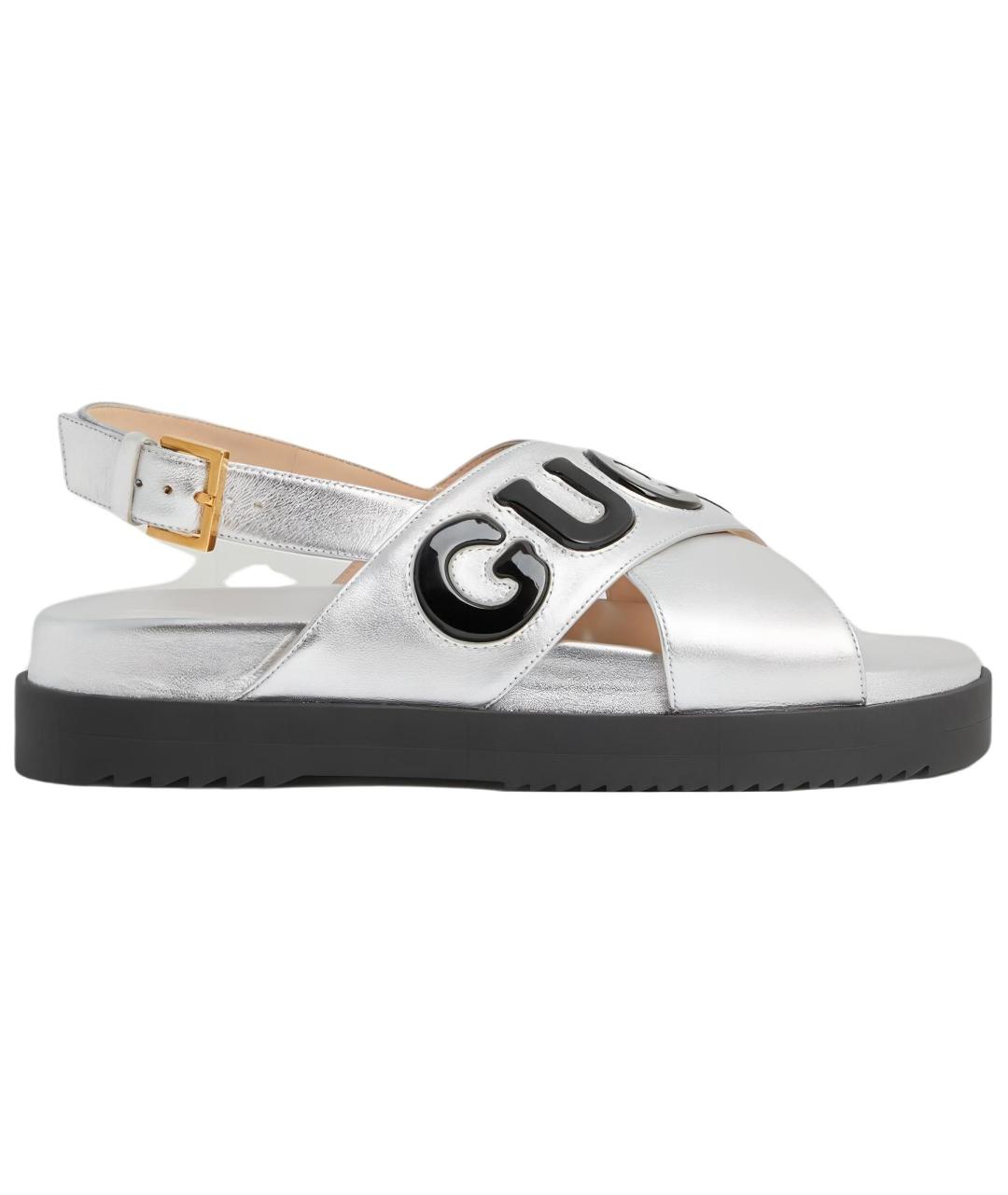 GUCCI Серебряные кожаные сандалии, фото 1