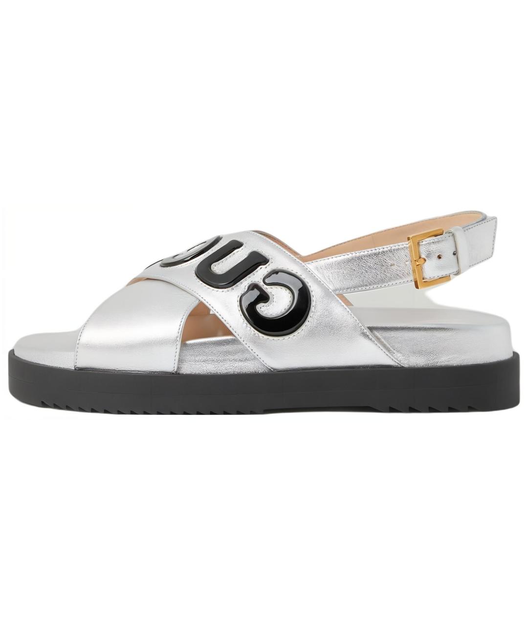 GUCCI Серебряные кожаные сандалии, фото 2