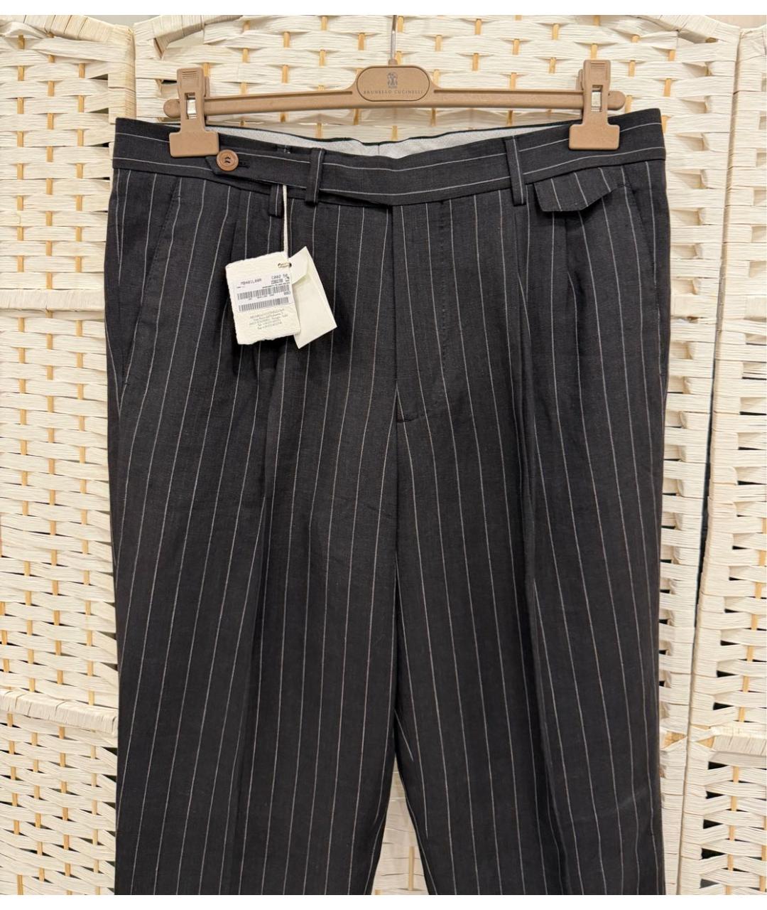 BRUNELLO CUCINELLI Черные льняные повседневные брюки, фото 3