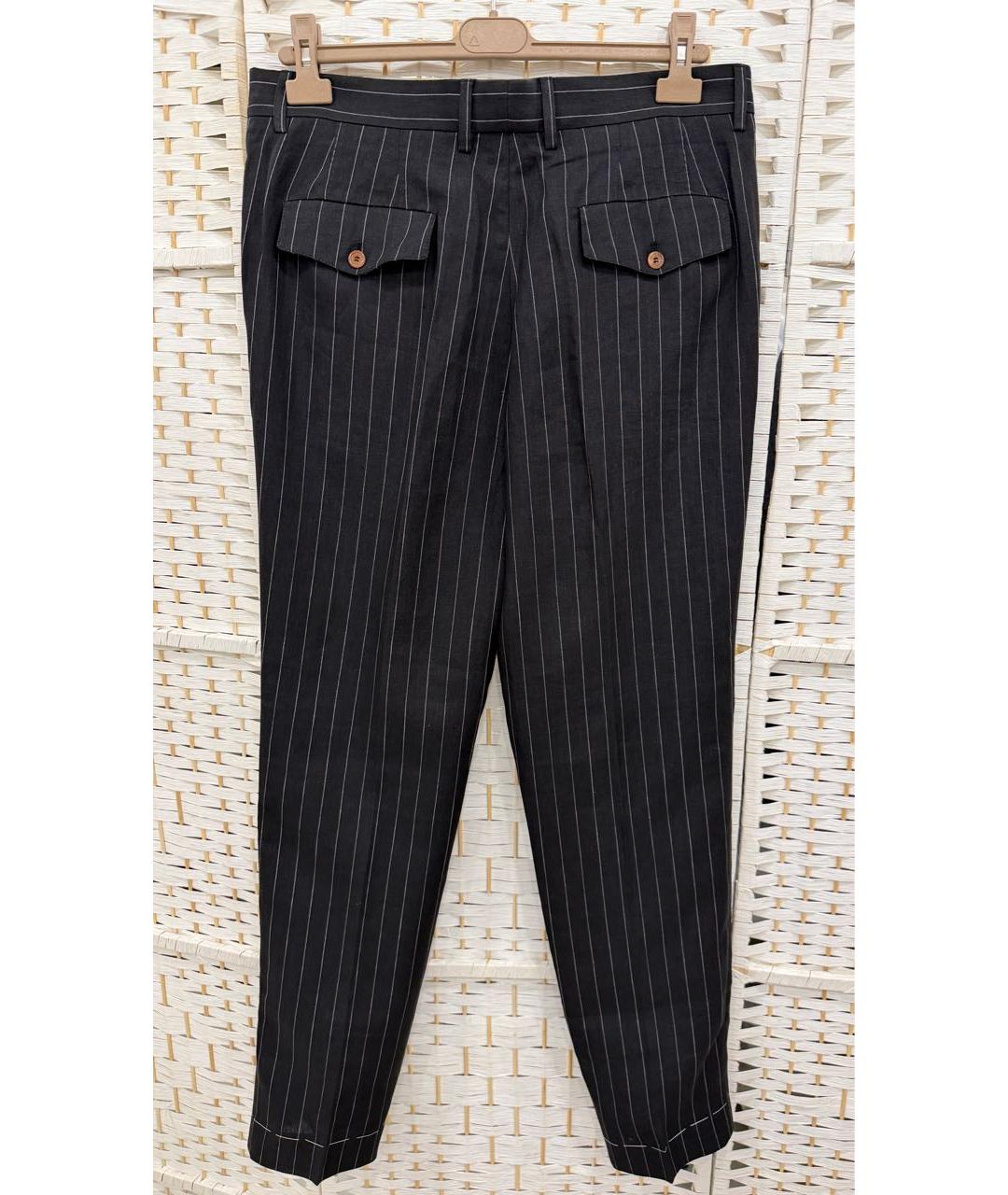 BRUNELLO CUCINELLI Черные льняные повседневные брюки, фото 2