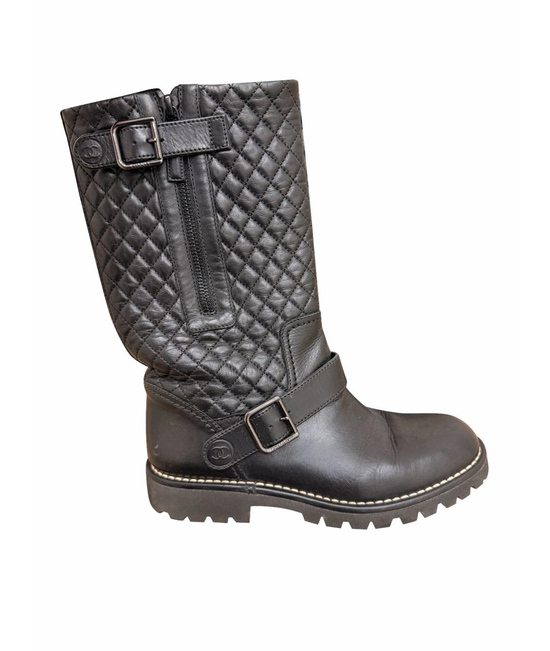 CHANEL Черные кожаные сапоги, фото 1