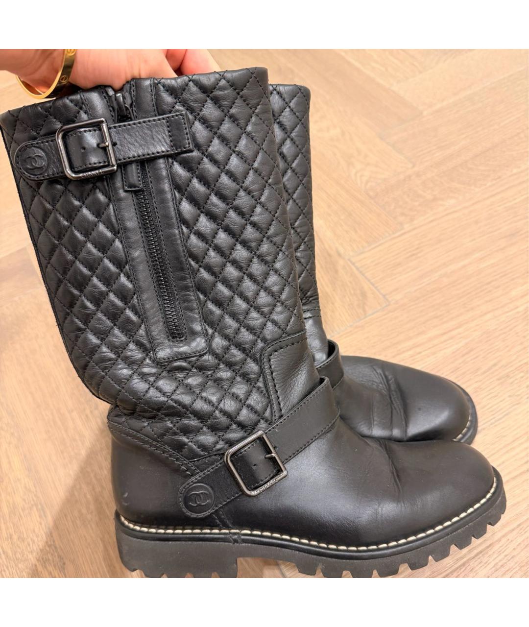 CHANEL Черные кожаные сапоги, фото 5