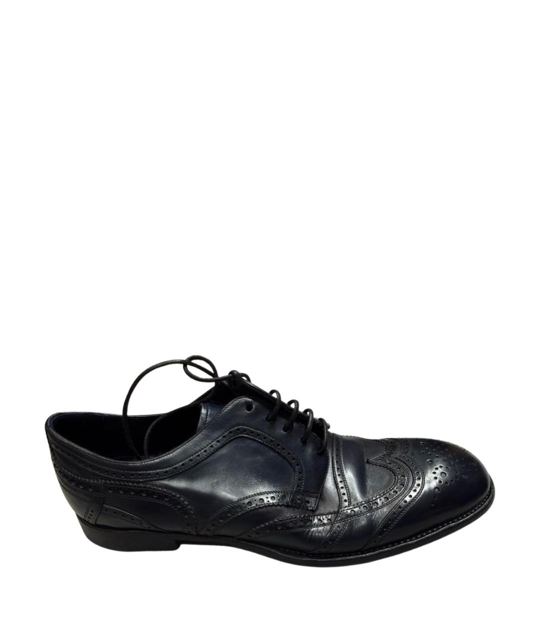 DOLCE&GABBANA Темно-синие кожаные низкие ботинки, фото 1