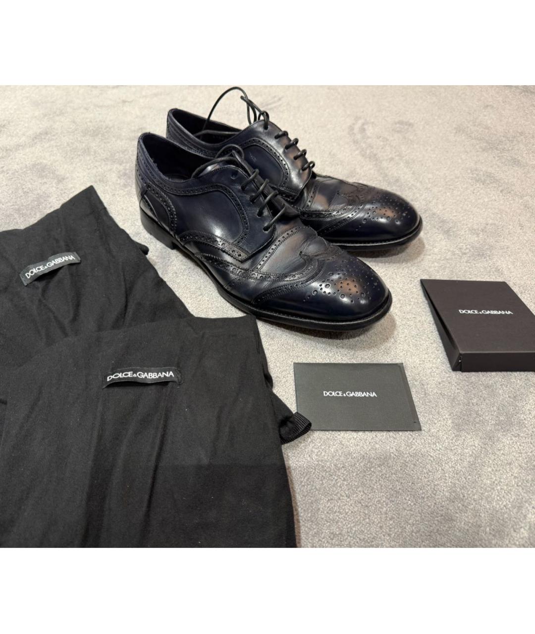 DOLCE&GABBANA Темно-синие кожаные низкие ботинки, фото 5