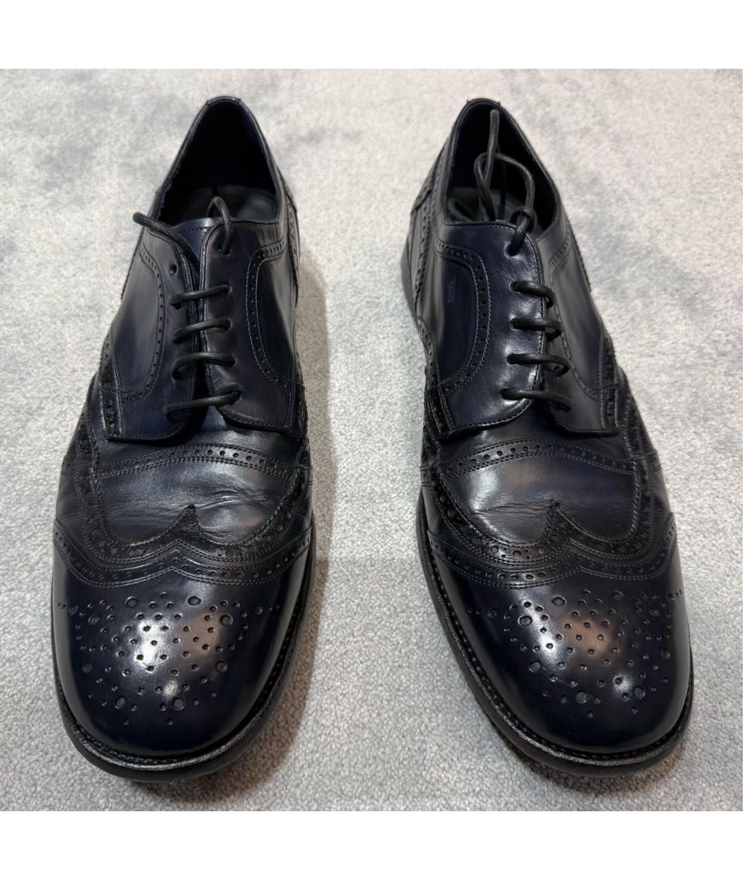 DOLCE&GABBANA Темно-синие кожаные низкие ботинки, фото 2