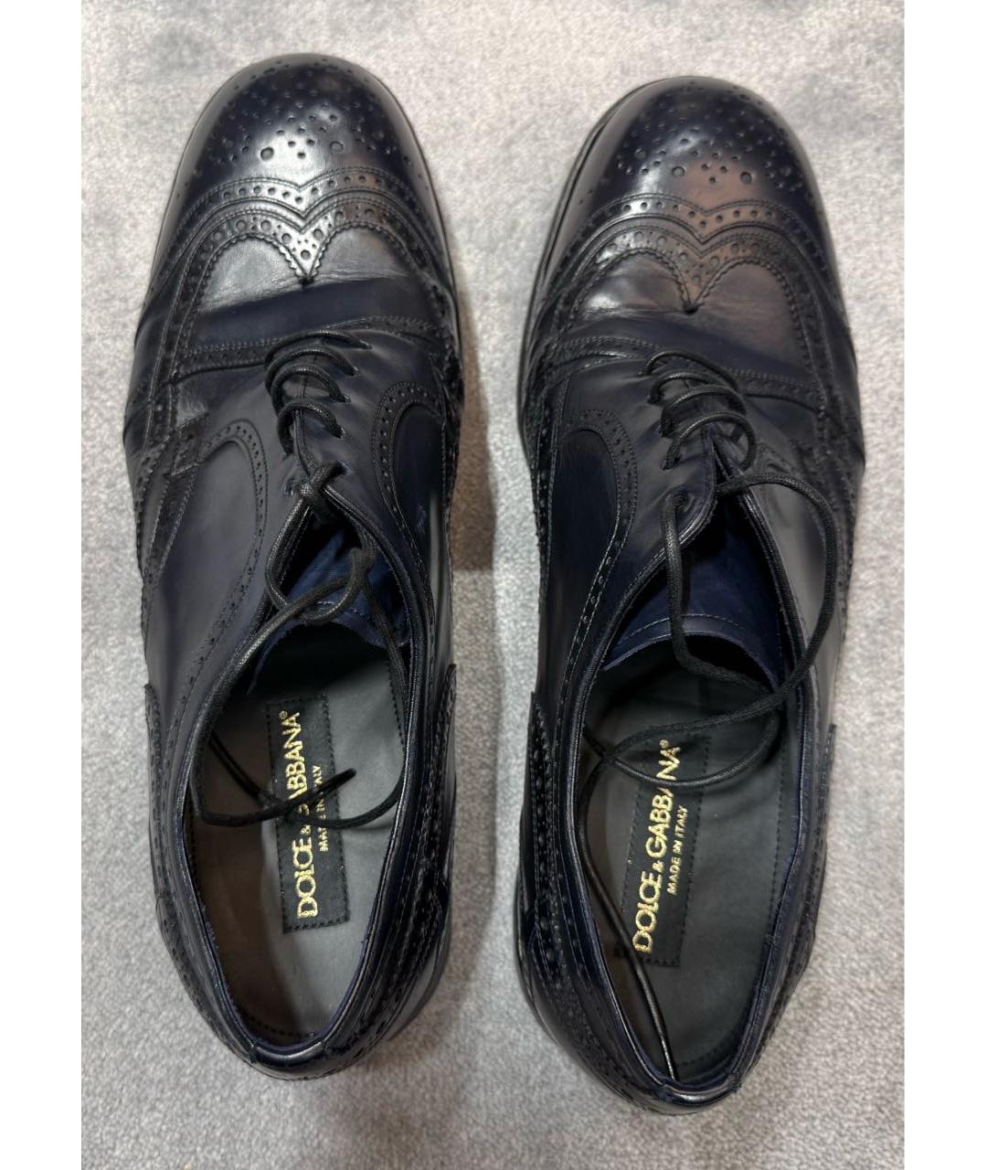 DOLCE&GABBANA Темно-синие кожаные низкие ботинки, фото 3